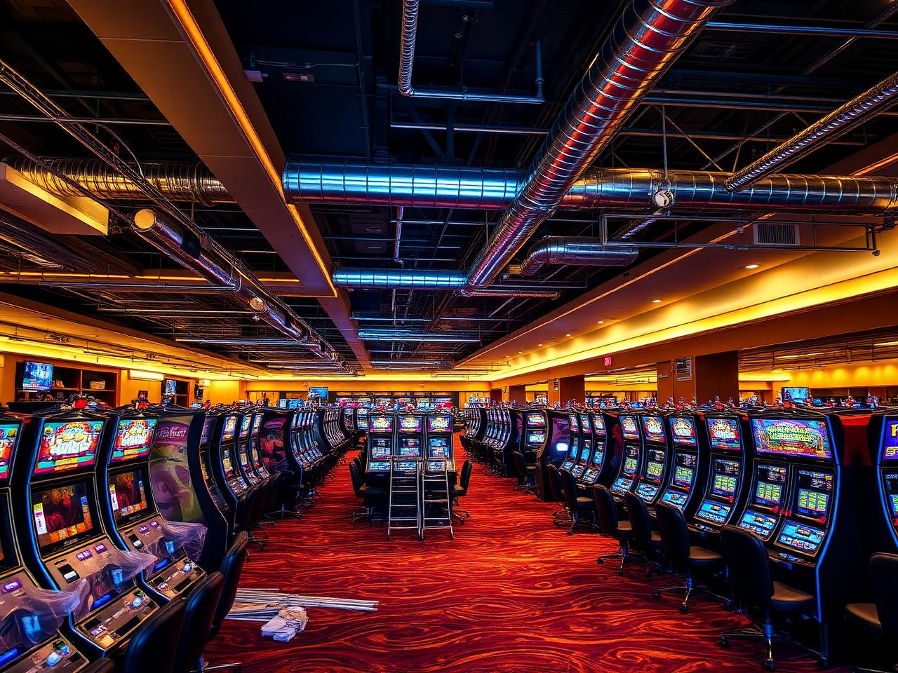 Rows of gaming cabinets during a floor refit