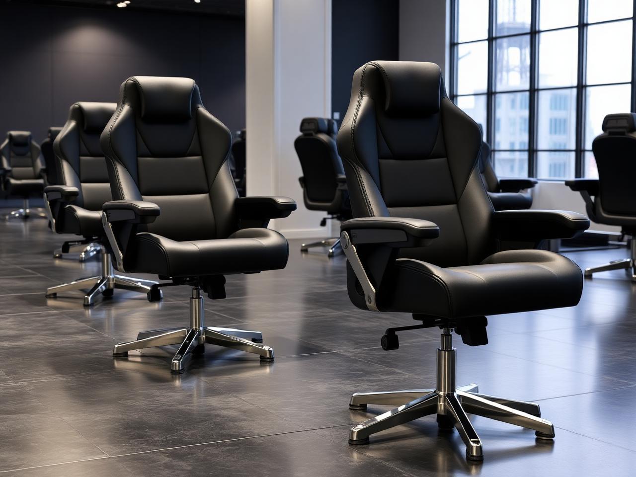 Ergonomic casino gaming chairs in a showroom