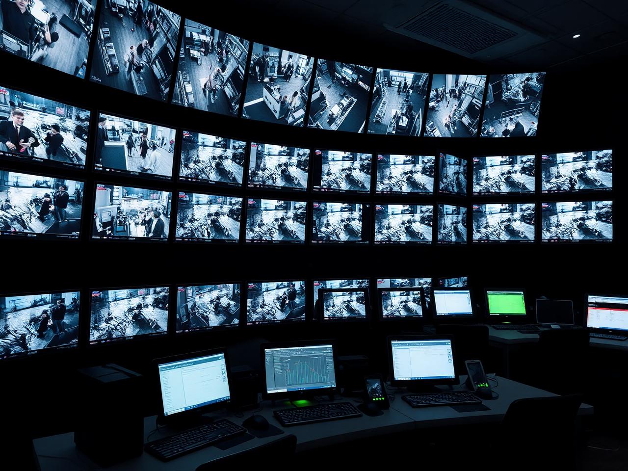 Surveillance control room monitor wall